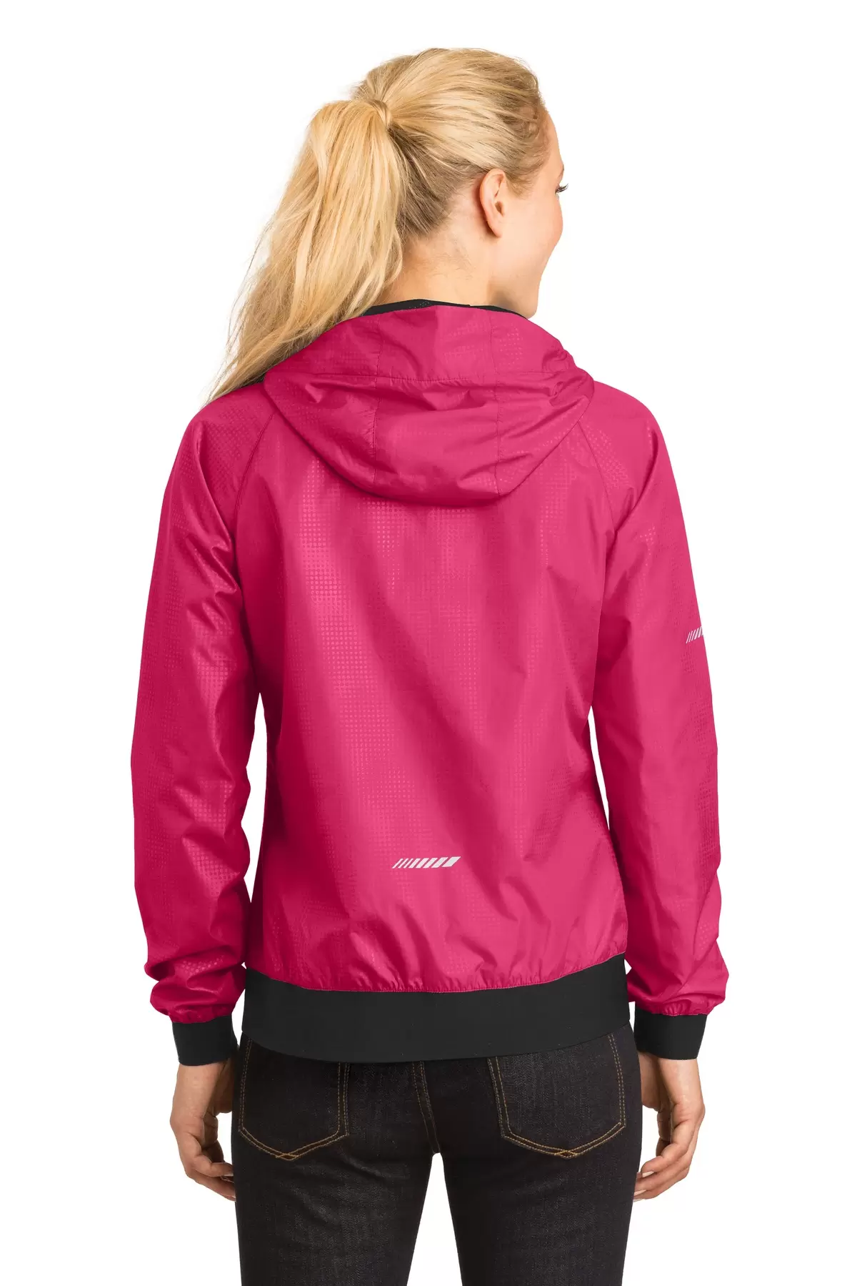 Sport Tek LST53 Sport-Tek Ladies Embossed Hooded Wind Jacket SKU: LST53