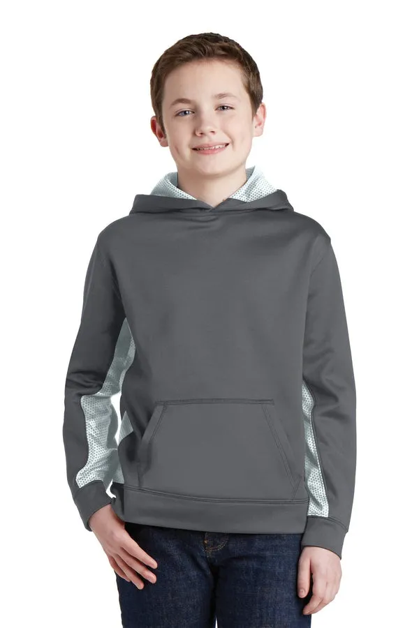 Sport-Tek YST239: Youth Sport-Wick CamoHex Fleece Colorblock Hooded Pullover