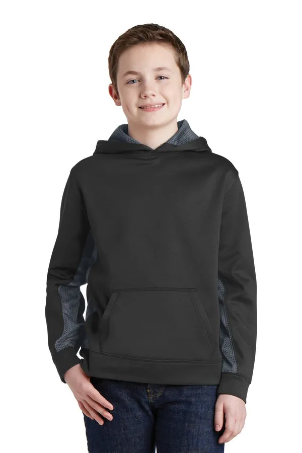 Sport-Tek YST239: Youth Sport-Wick CamoHex Fleece Colorblock Hooded Pullover