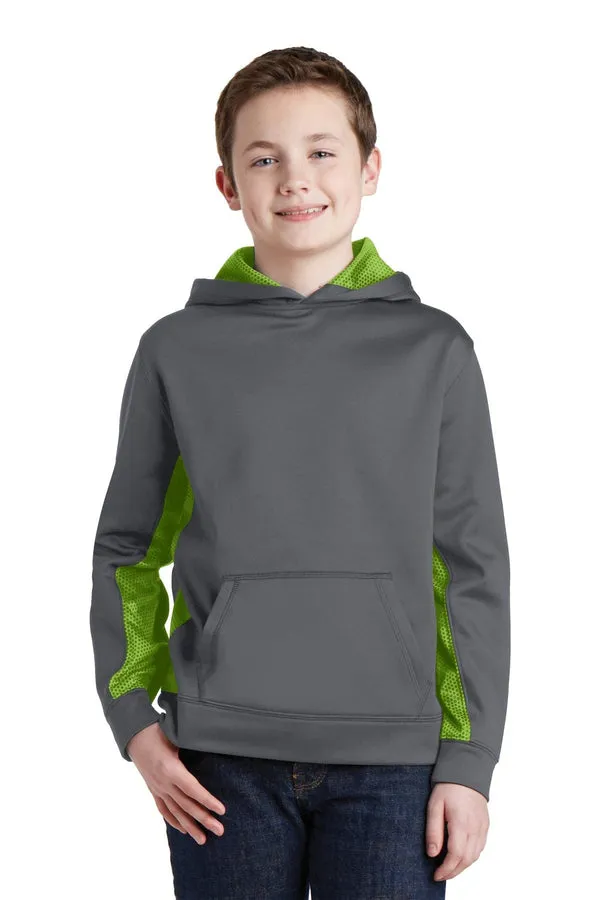 Sport-Tek YST239: Youth Sport-Wick CamoHex Fleece Colorblock Hooded Pullover