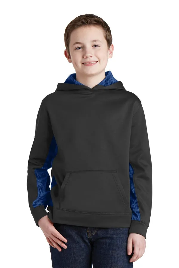 Sport-Tek YST239: Youth Sport-Wick CamoHex Fleece Colorblock Hooded Pullover