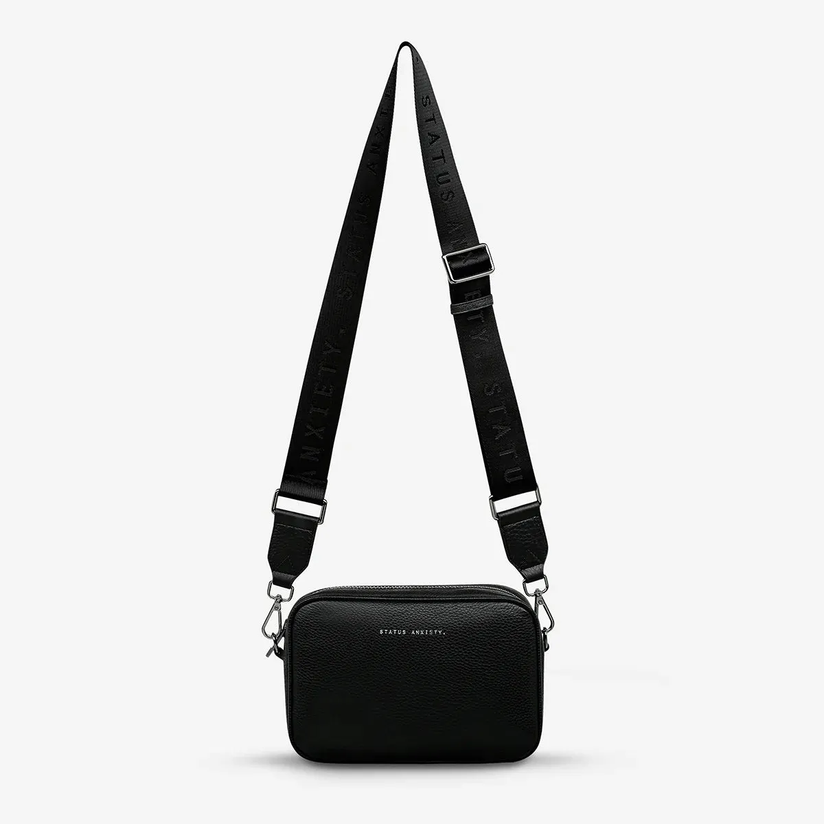 STATUS ANXIETY Womens Plunder Leather Bag with Webbed Strap Black