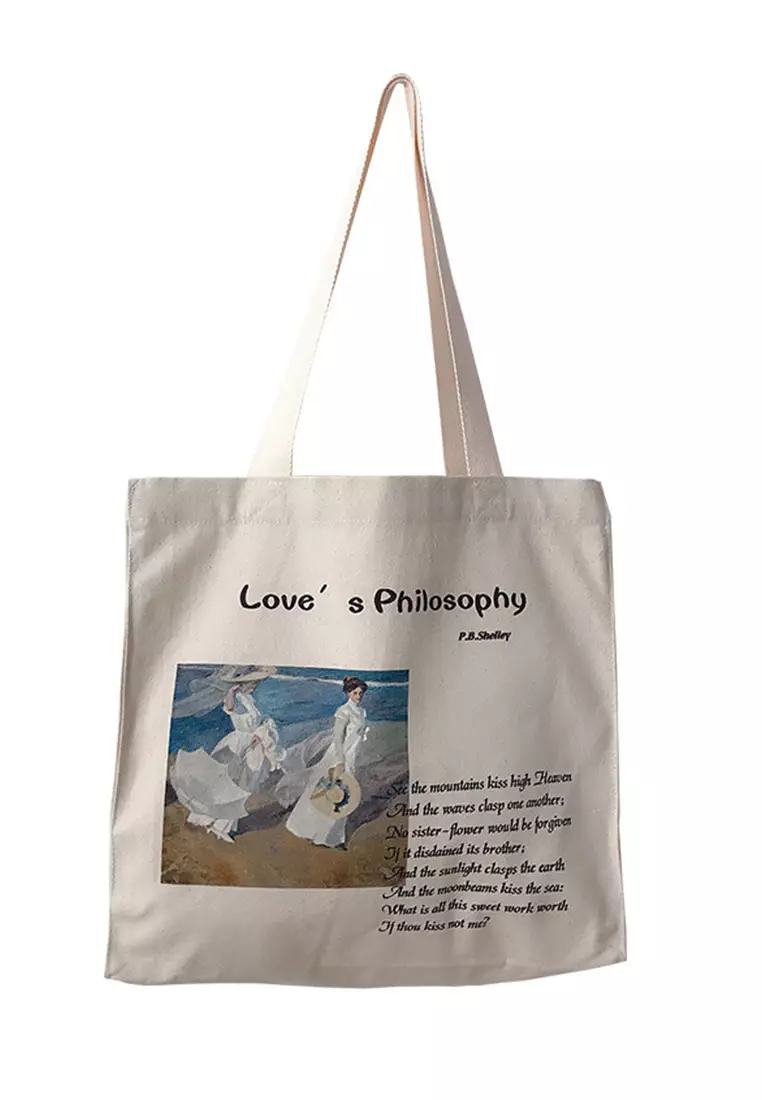 Sunnydaysweety Shelley's Poems Oil Painting Printed Canvas Handbag CA072922