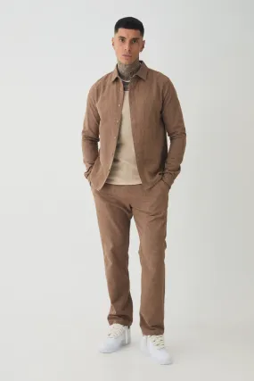 Tall Smart Slim Fit Shirt and Trousers Set in Brown