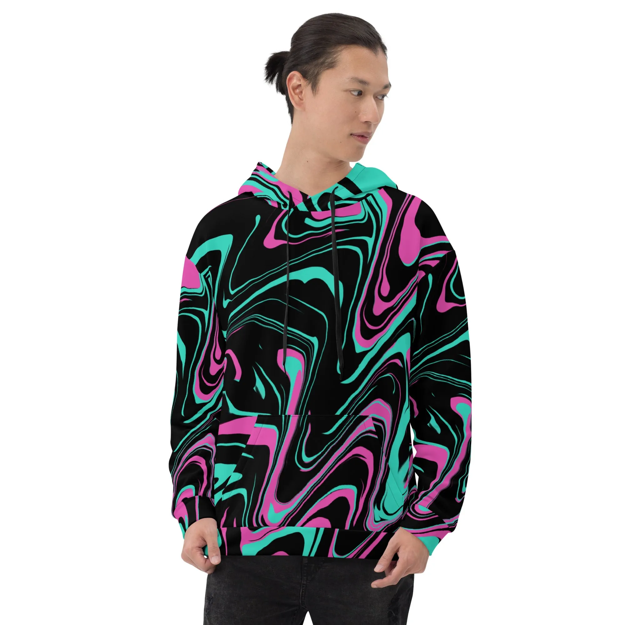 Teal and Pink Psychedelic Melt Pullover Hoodie