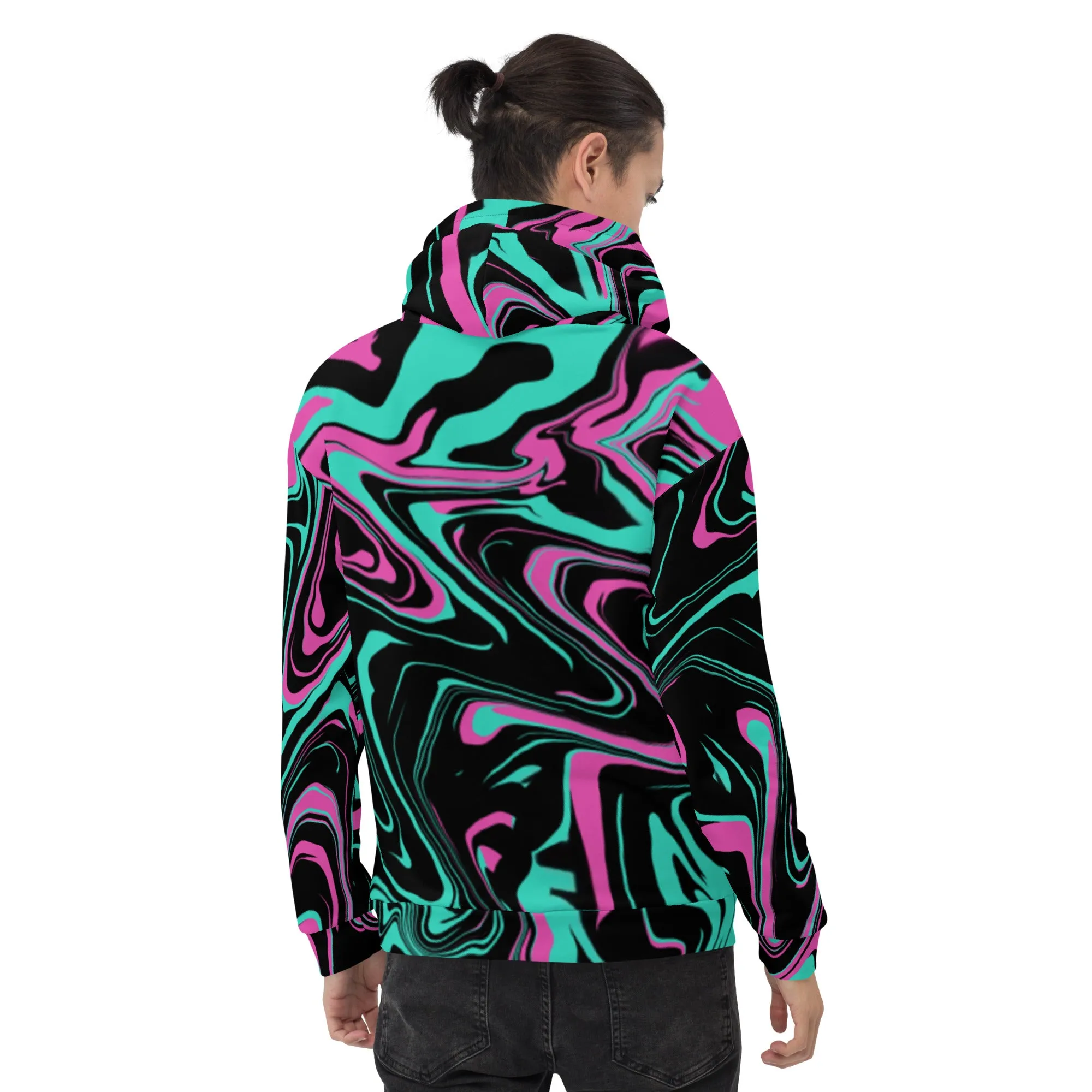 Teal and Pink Psychedelic Melt Pullover Hoodie