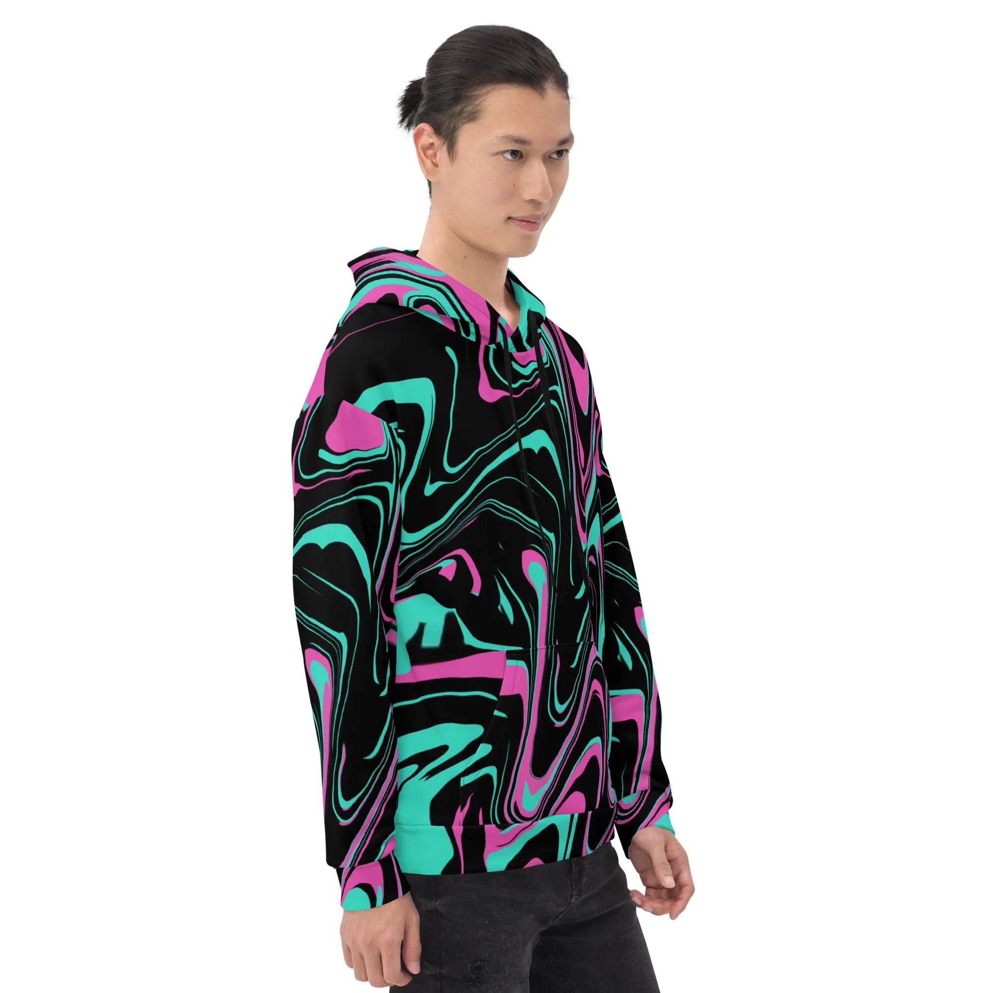 Teal and Pink Psychedelic Melt Pullover Hoodie