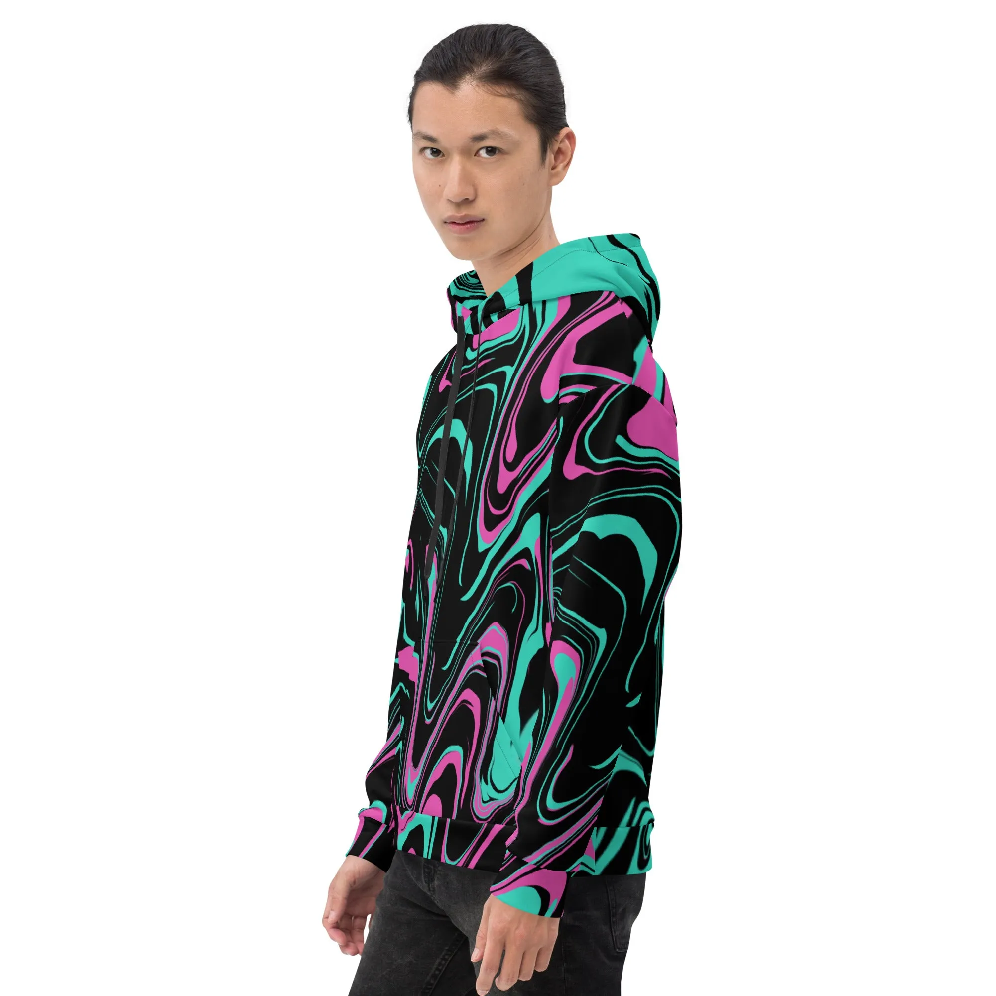 Teal and Pink Psychedelic Melt Pullover Hoodie