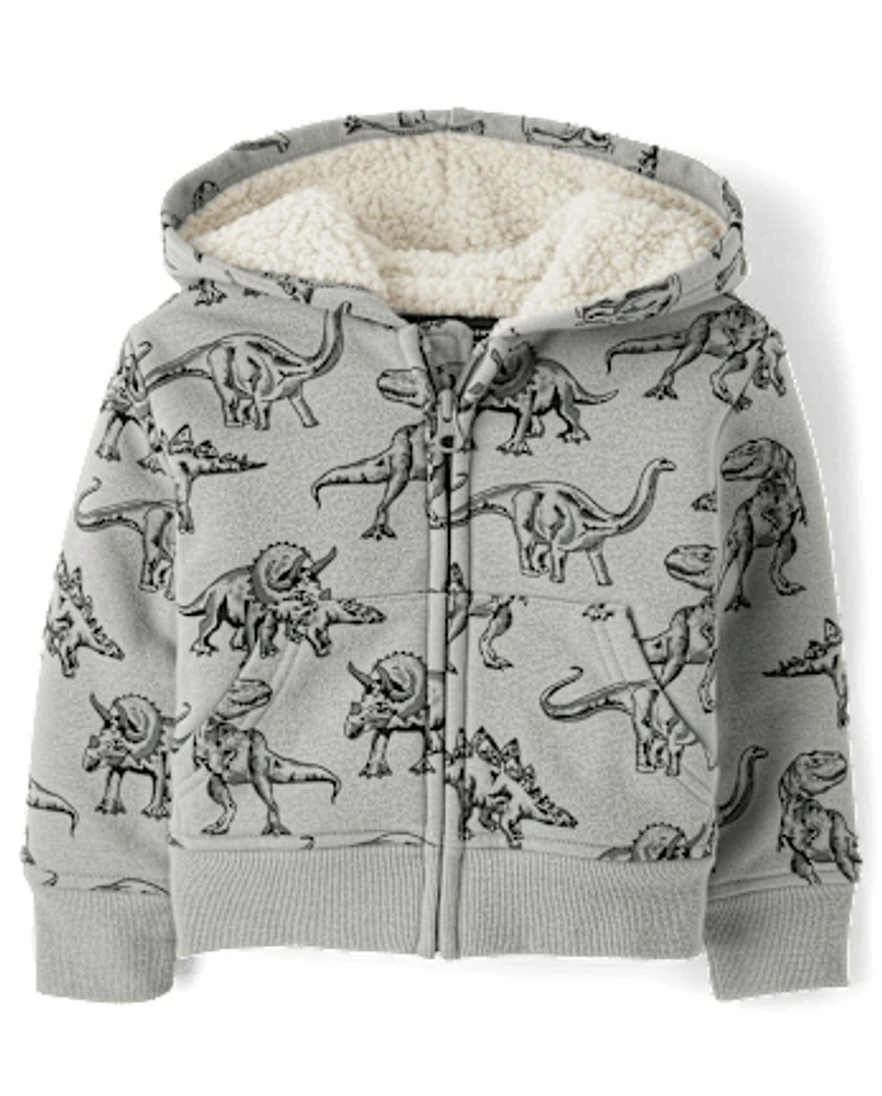 The Children's Place Baby And Toddler Boys Print Fleece Sherpa Lined Zip Up Hoodie