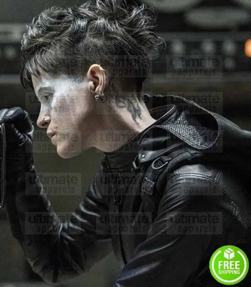 THE GIRL IN THE SPIDER'S WEB CLAIRE FOY BLACK LEATHER JACKET