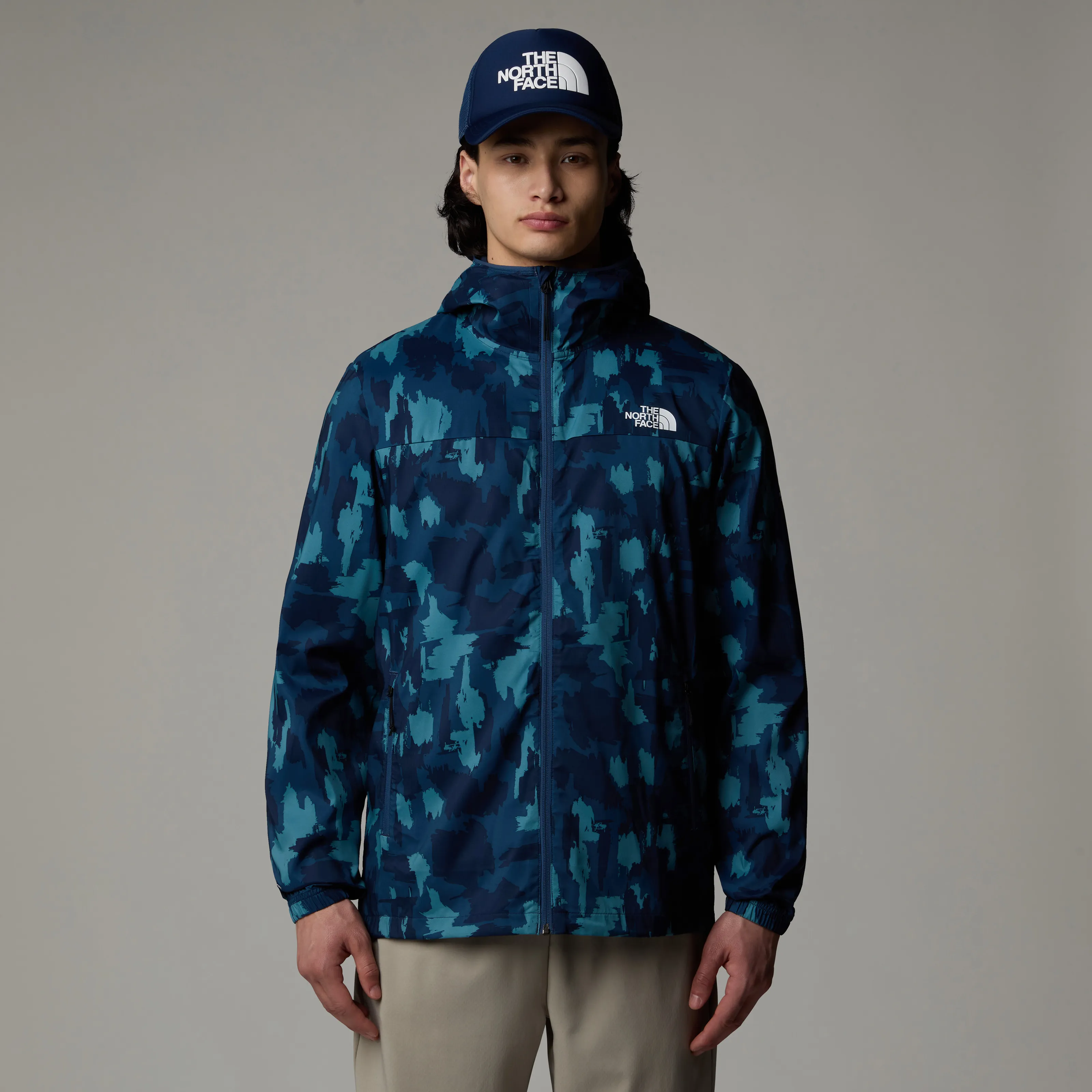 The North Face Men's Mountain Athletics Printed Hooded Wind Jacket Summit Navy Painted Mountains Print | Buy The North Face