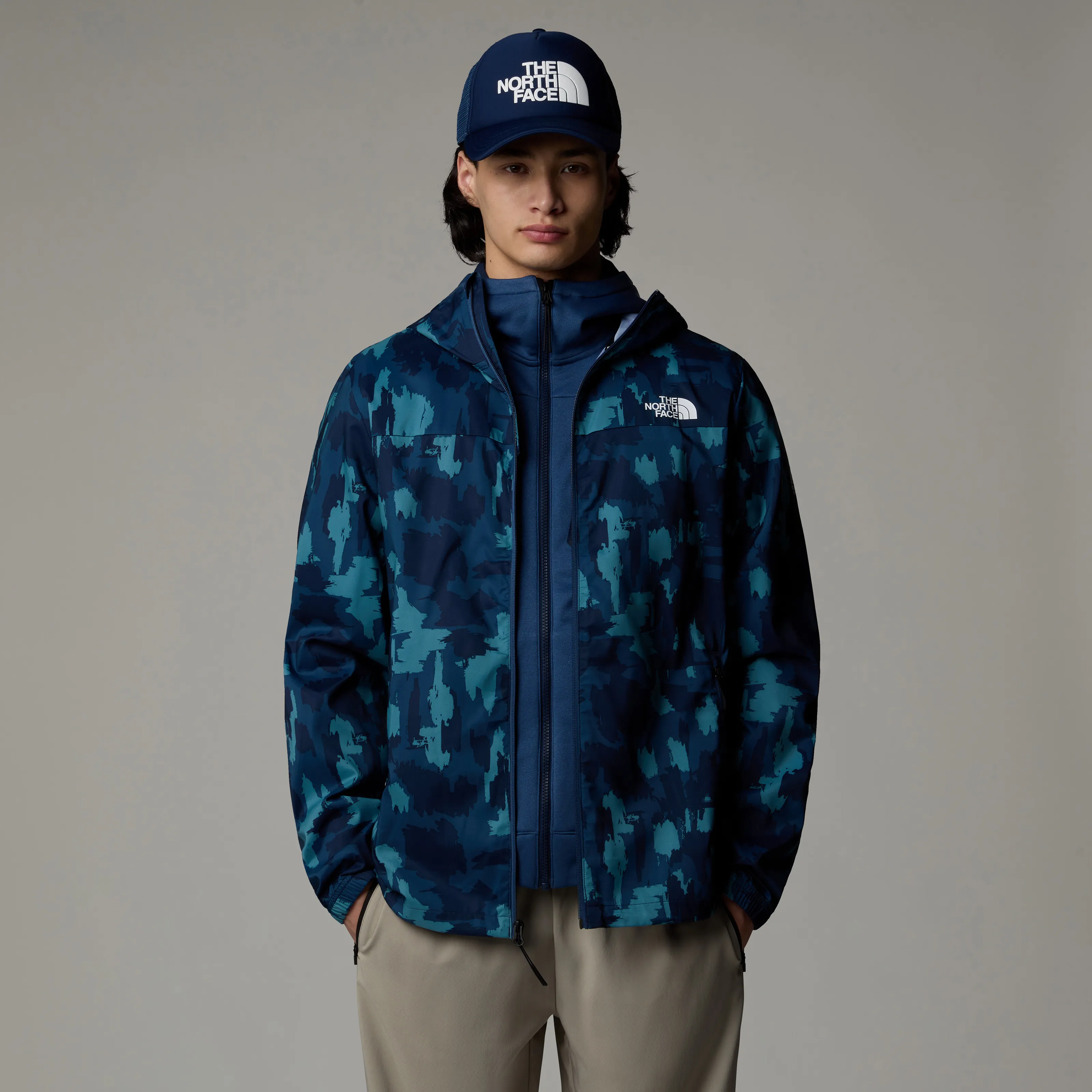 The North Face Men's Mountain Athletics Printed Hooded Wind Jacket Summit Navy Painted Mountains Print | Buy The North Face