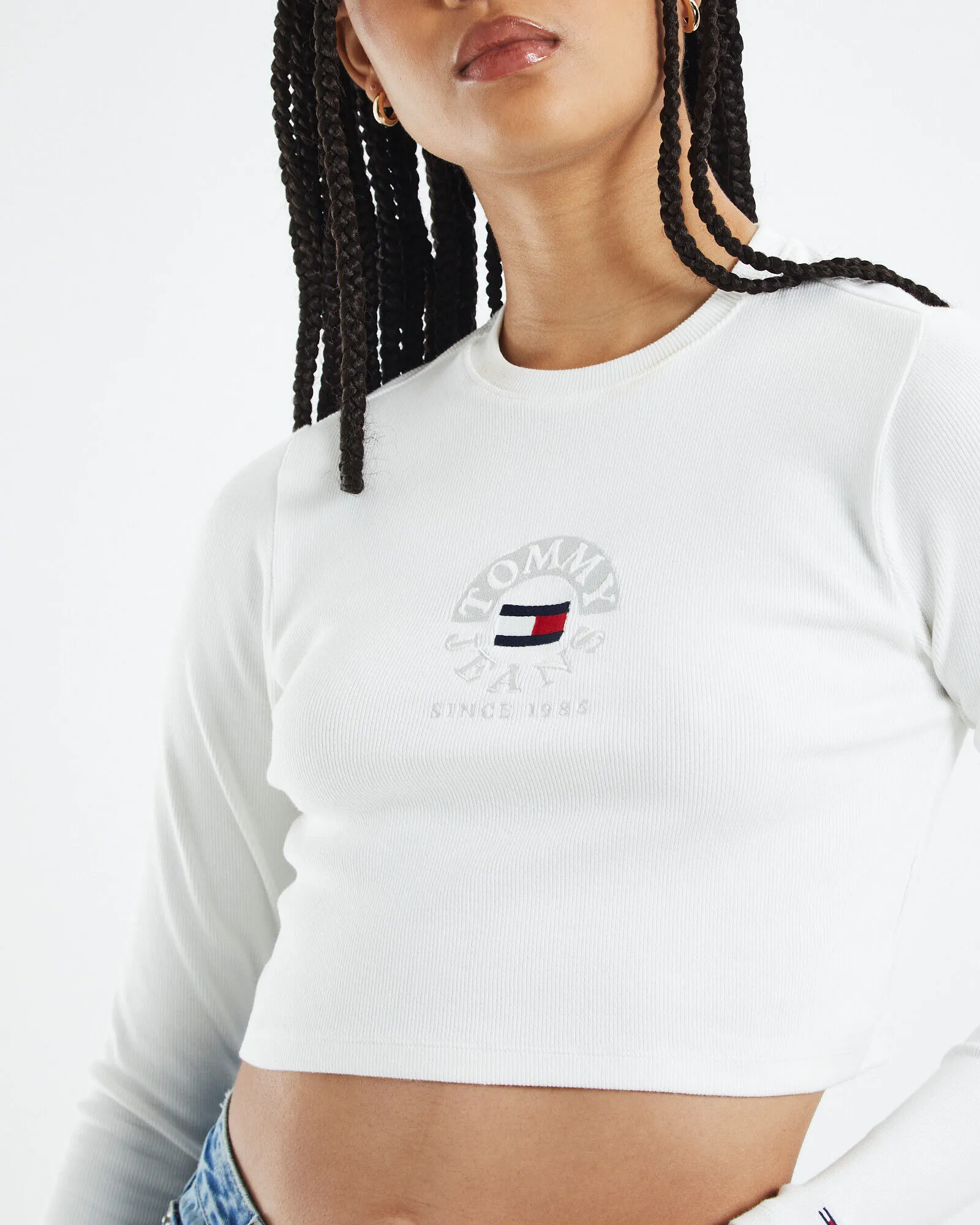 Tommy Jeans TJW Baby Crop Timeless Circle Long Sleeve Tee White