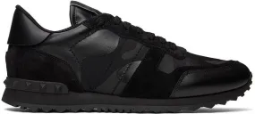 Valentino Garavani Black Camouflage Rockrunner Sneakers