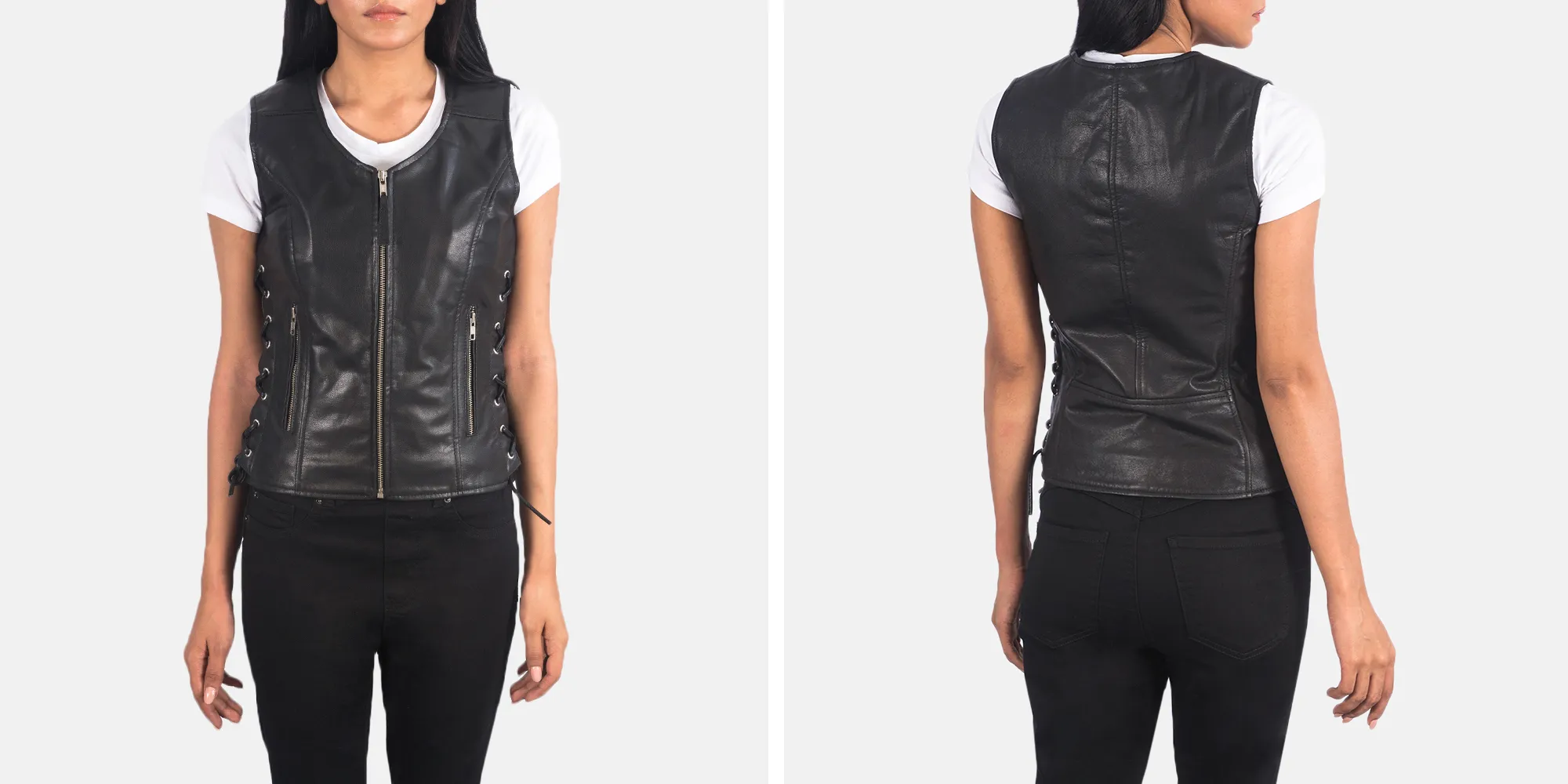 Vanda Black Leather Biker Vest