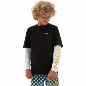 Vans BOYS LONG CHECK TWOFER T-SHIRT (8-14 YEARS) (BLACK-SAFFRON) BLACK