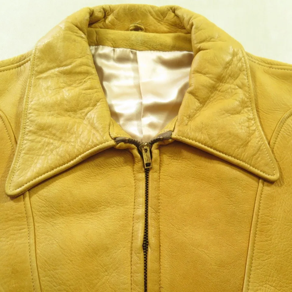 Vintage 60s Deerskin Leather Jacket M Tan Ideal Zip Leather Knot