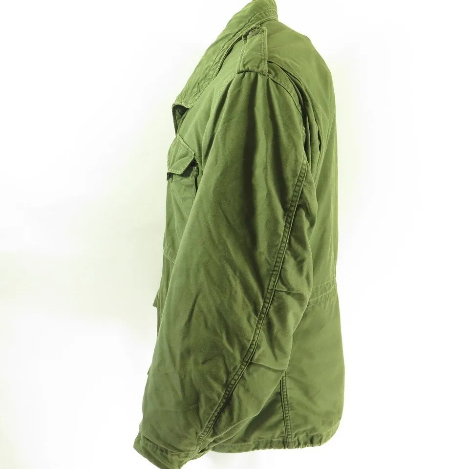 Vintage 70s M-65 Field Jacket L Military w Liner Brass Zip OG-107