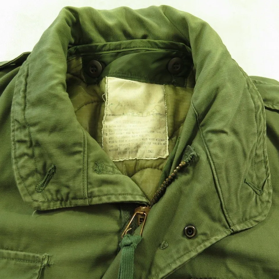 Vintage 70s M-65 Field Jacket L Military w Liner Brass Zip OG-107