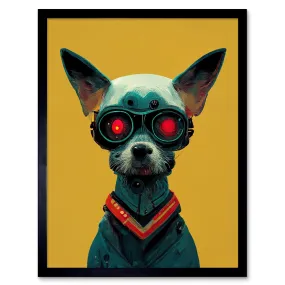 Wall Art & Pictures | Wall Art Print Cyborg Chihuahua Dog With Infrared Goggles In Mustard Red Background Art Framed | Arter