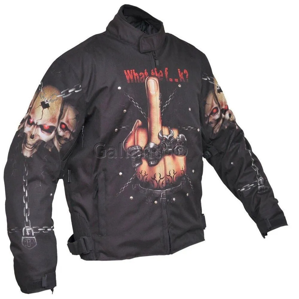 What the F Skull Black Fabric Biker Jacket