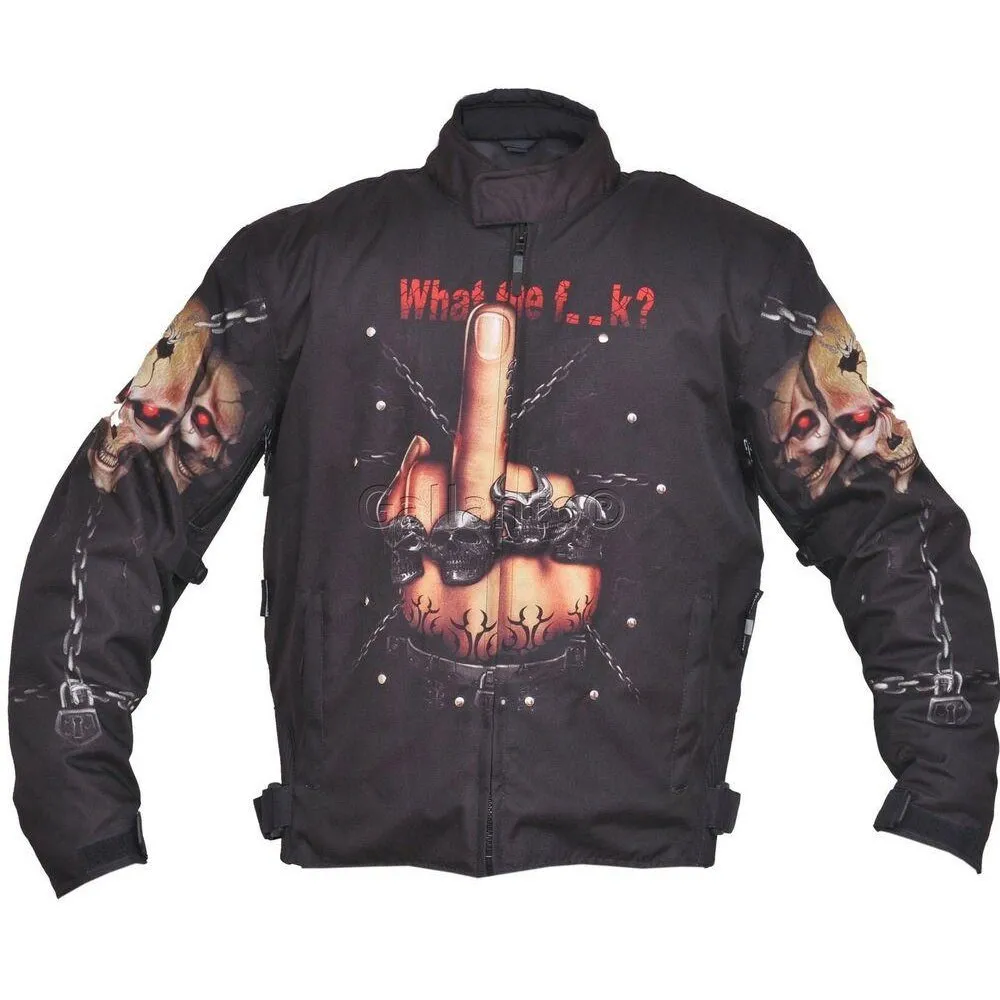 What the F Skull Black Fabric Biker Jacket