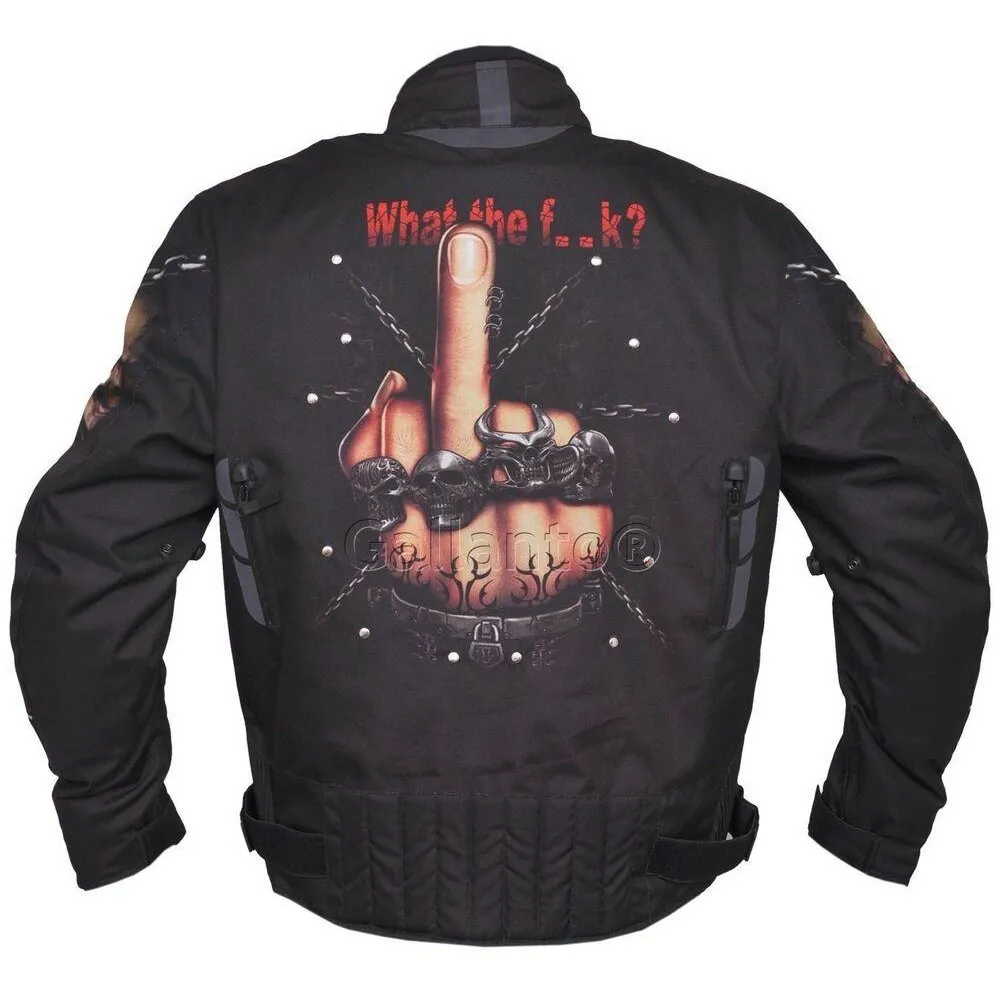 What the F Skull Black Fabric Biker Jacket