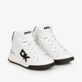 White & Black Leather High-Top Trainers