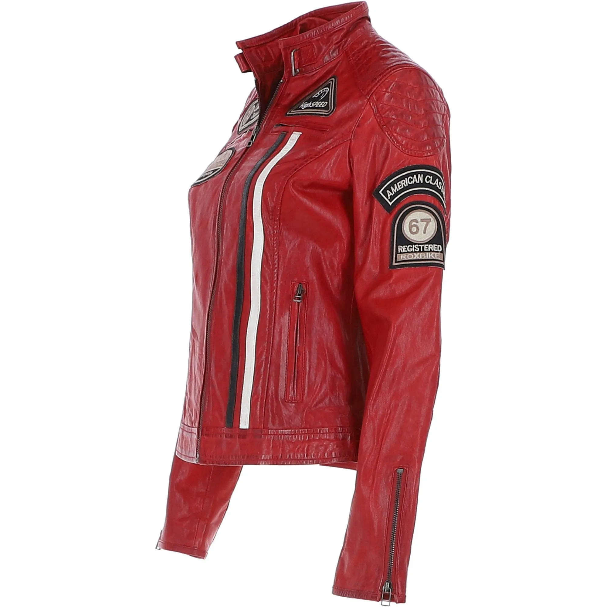 Women's Fashion Leather Biker Style Jacket Red: 1127