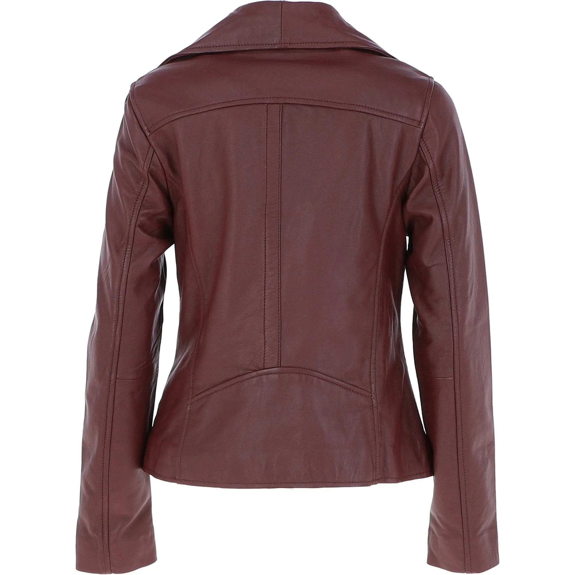 Women's Wide Fashion Collar Side Zip Leather Jacket Oxblood: Universal