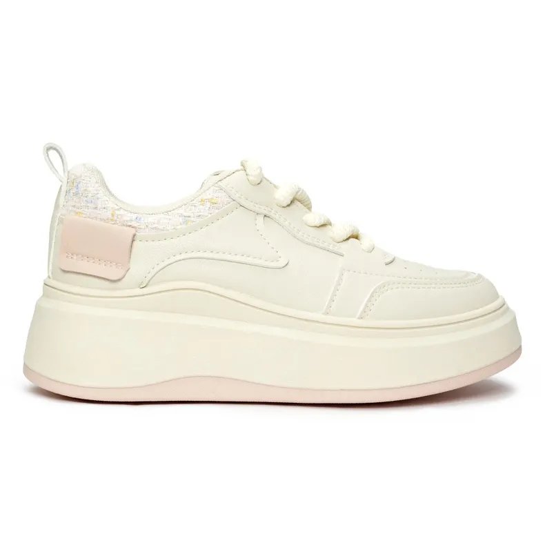 Women's cream sneakers with a thick sole beige