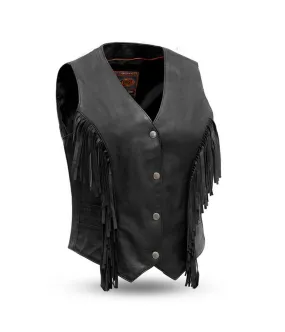 Women’s Fringe Leather Biker Vest