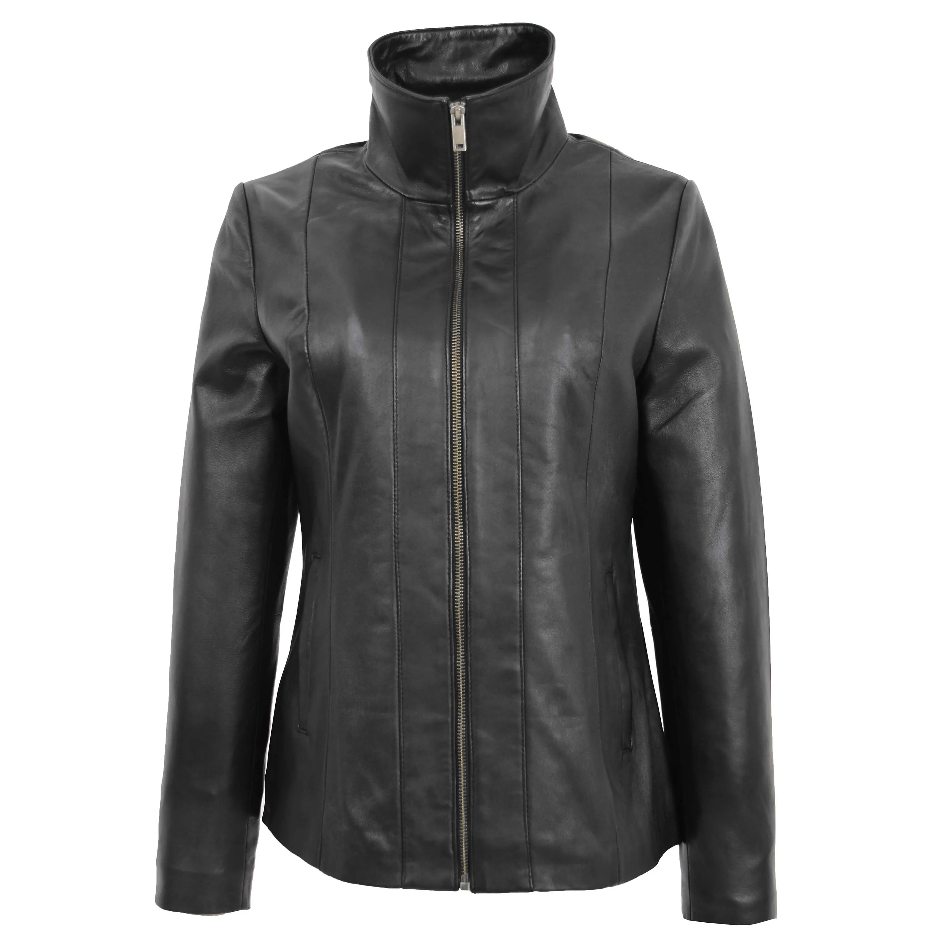 Womens Classic Zip Fastening Leather Jacket Julia Black