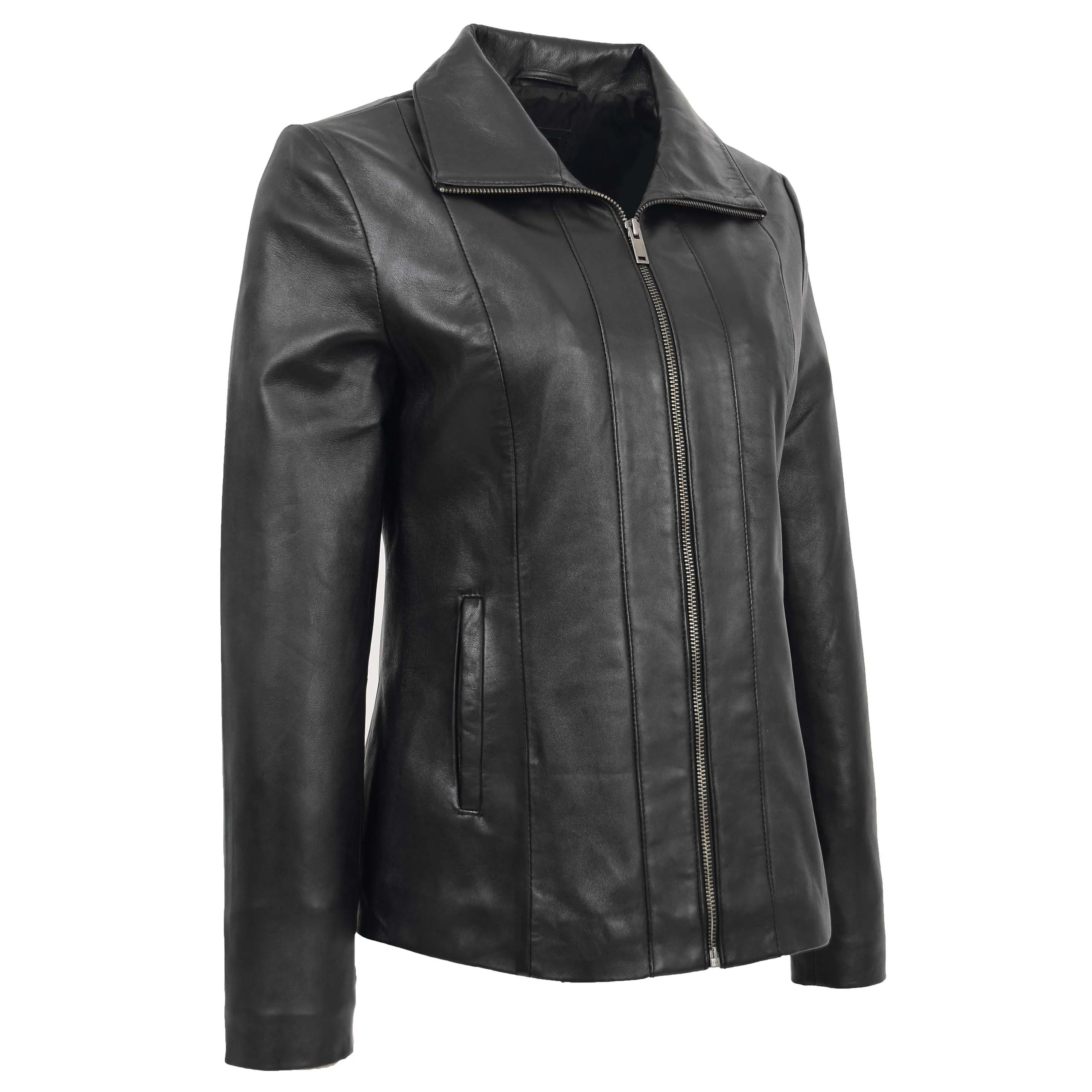 Womens Classic Zip Fastening Leather Jacket Julia Black