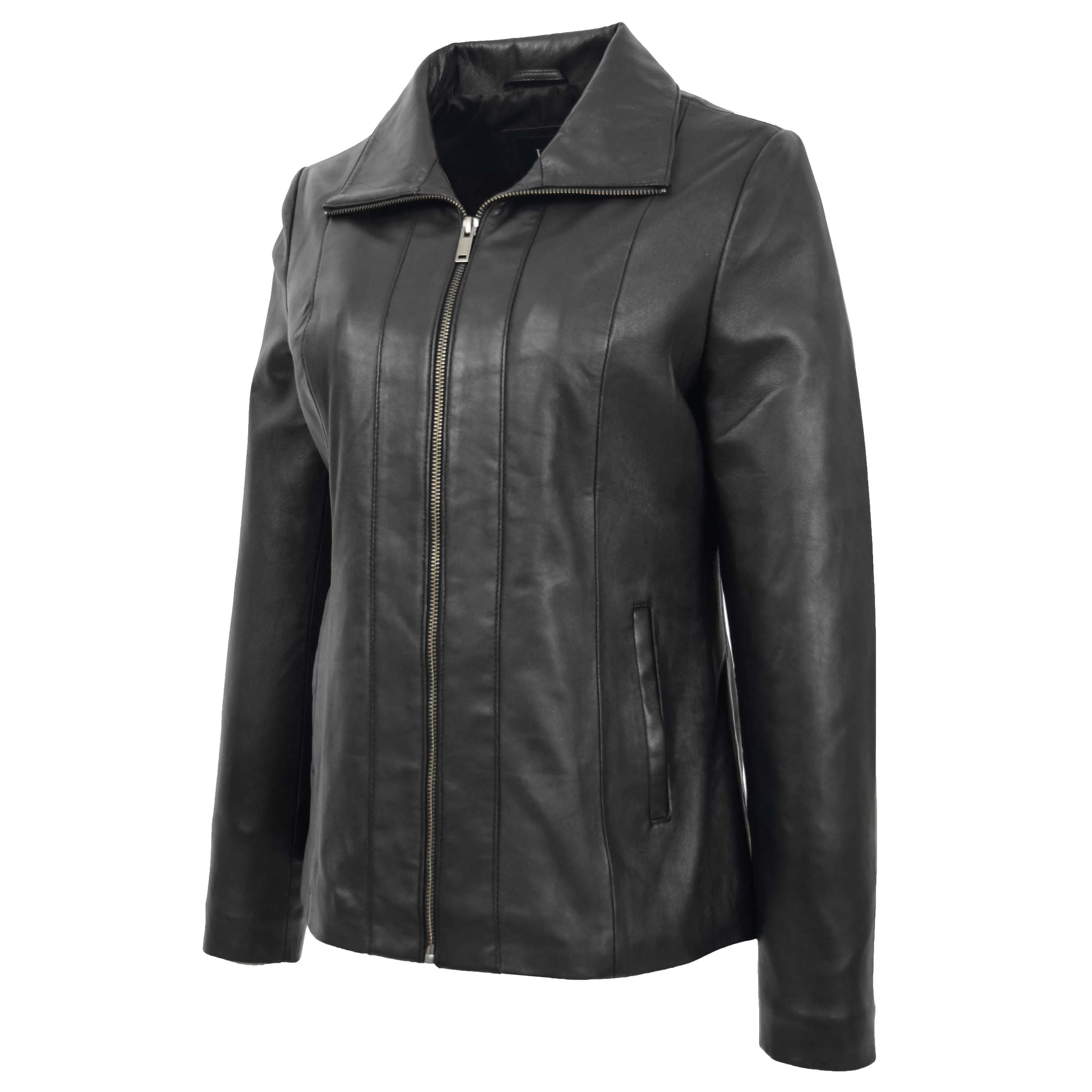 Womens Classic Zip Fastening Leather Jacket Julia Black