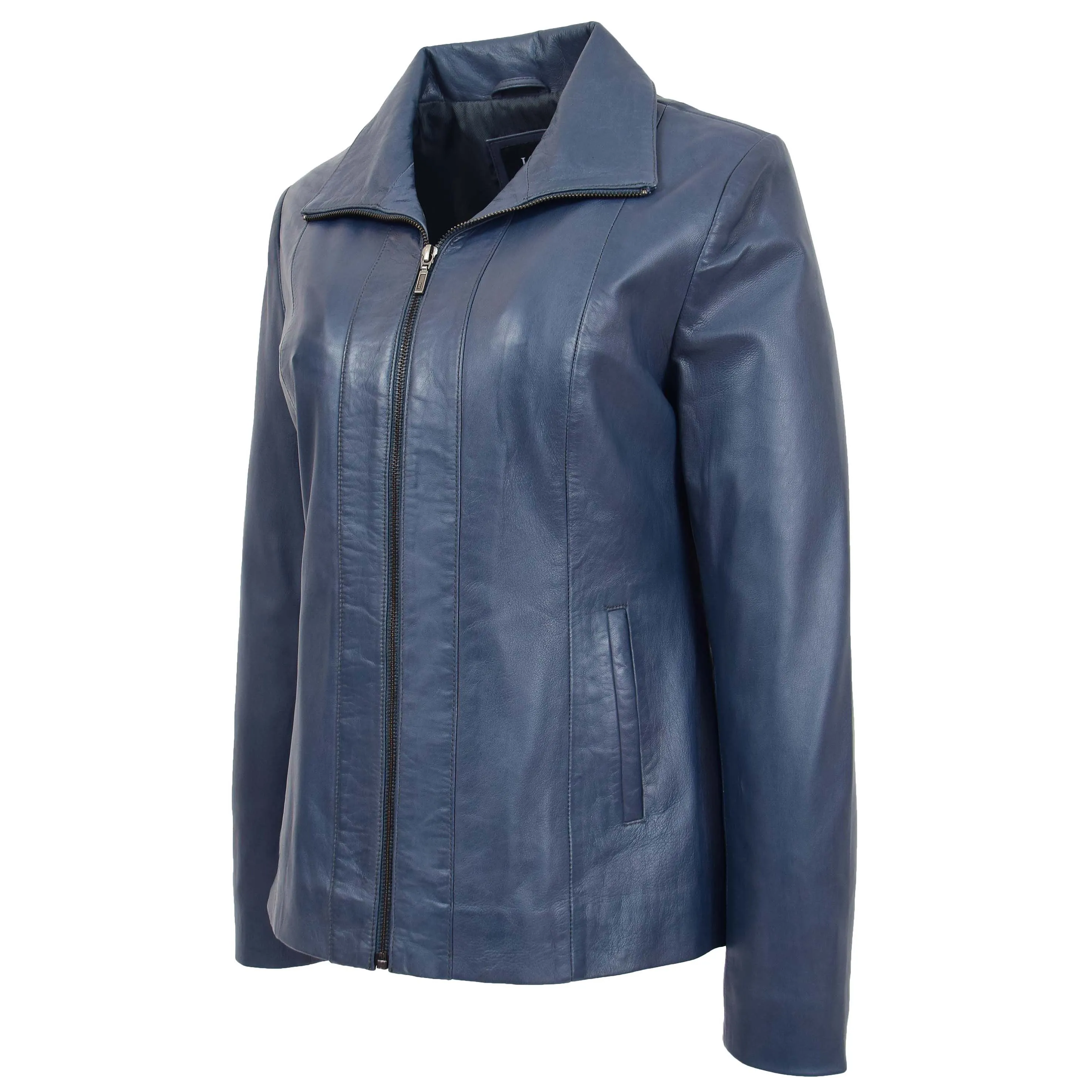 Womens Classic Zip Fastening Leather Jacket Julia Blue