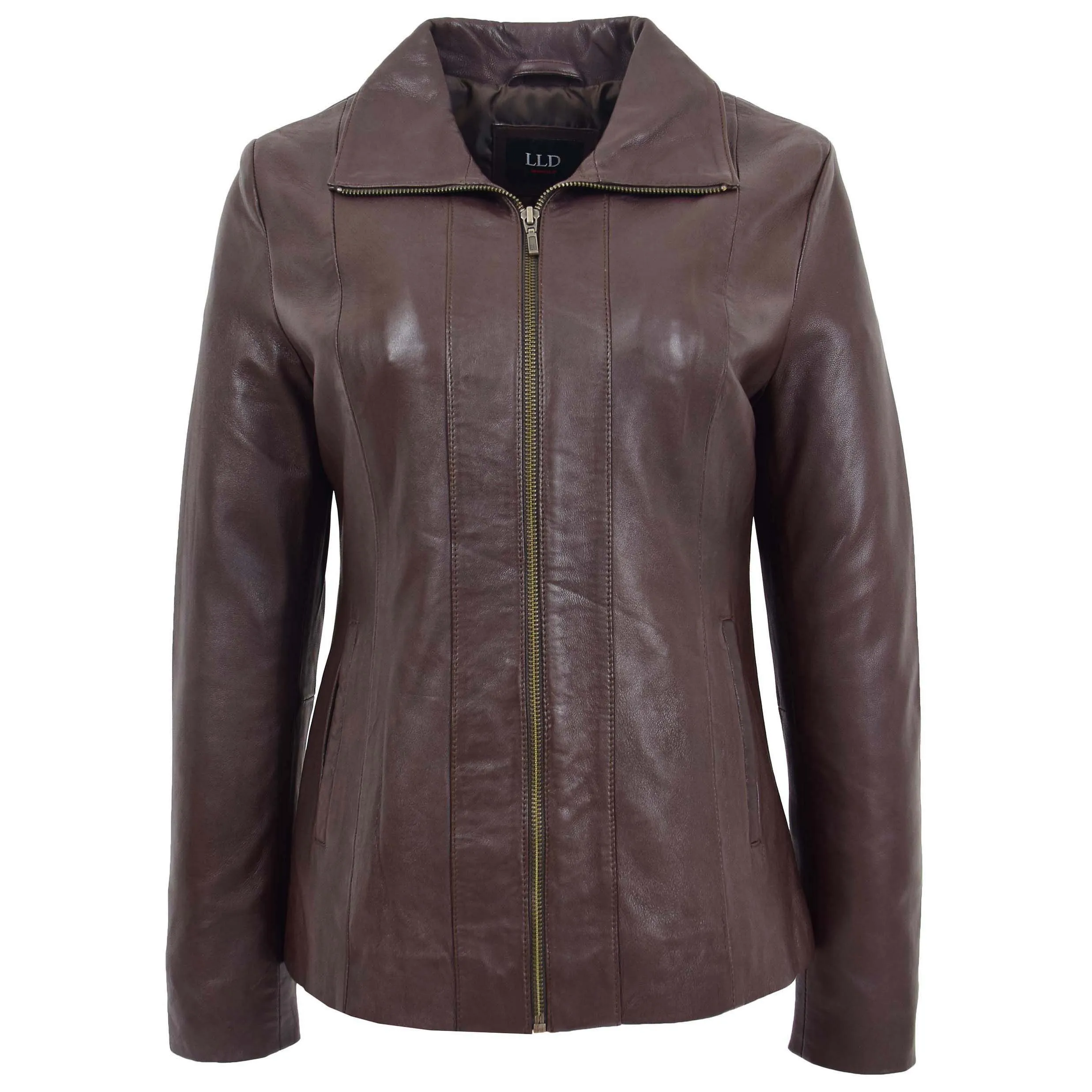 Womens Classic Zip Fastening Leather Jacket Julia Brown