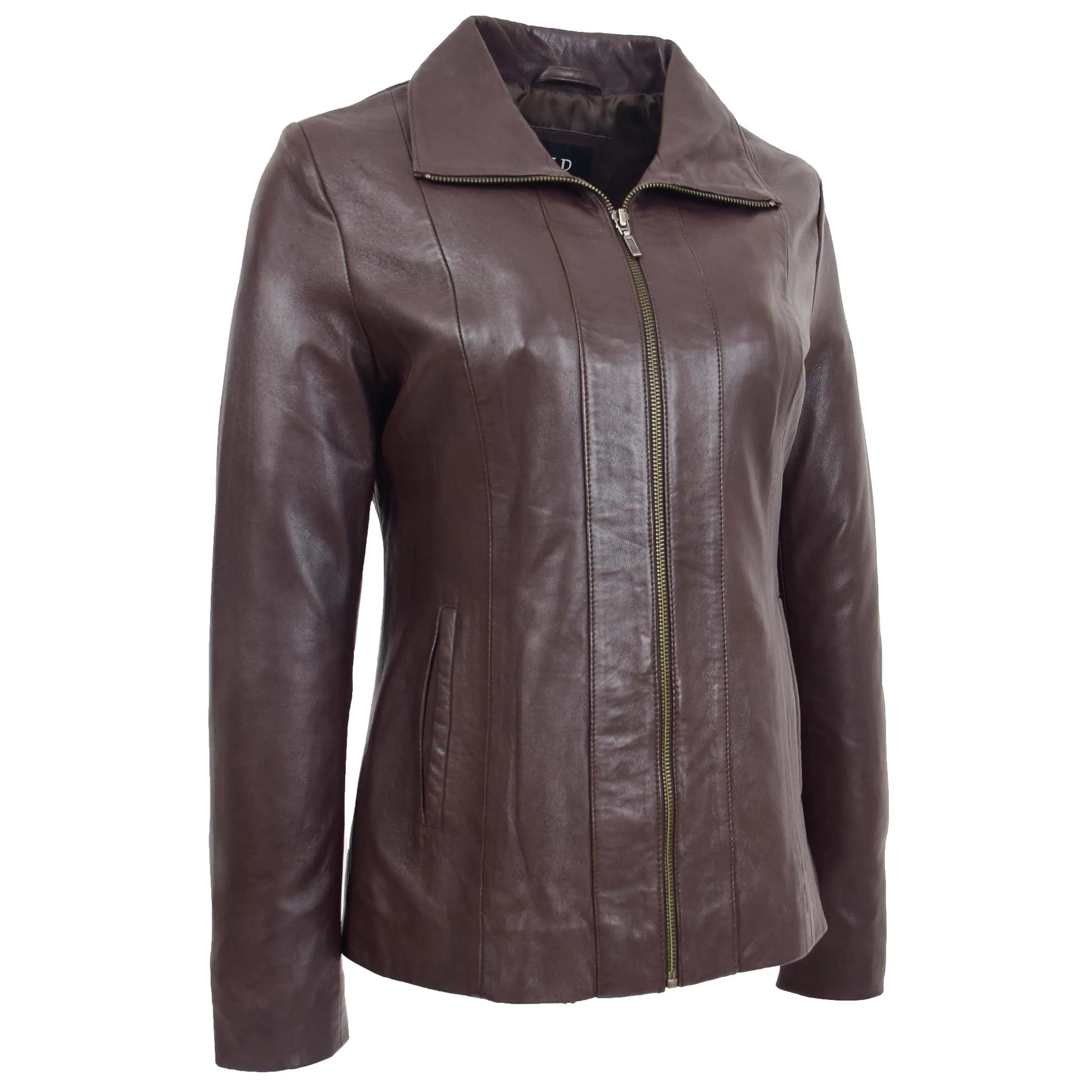 Womens Classic Zip Fastening Leather Jacket Julia Brown