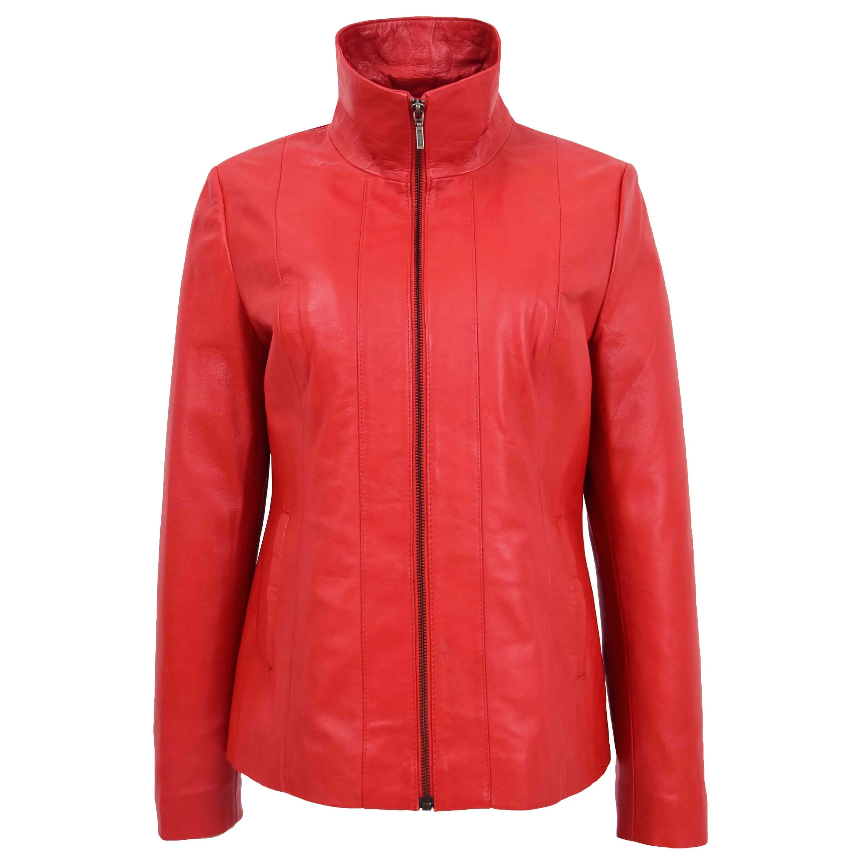 Womens Classic Zip Fastening Leather Jacket Julia Red