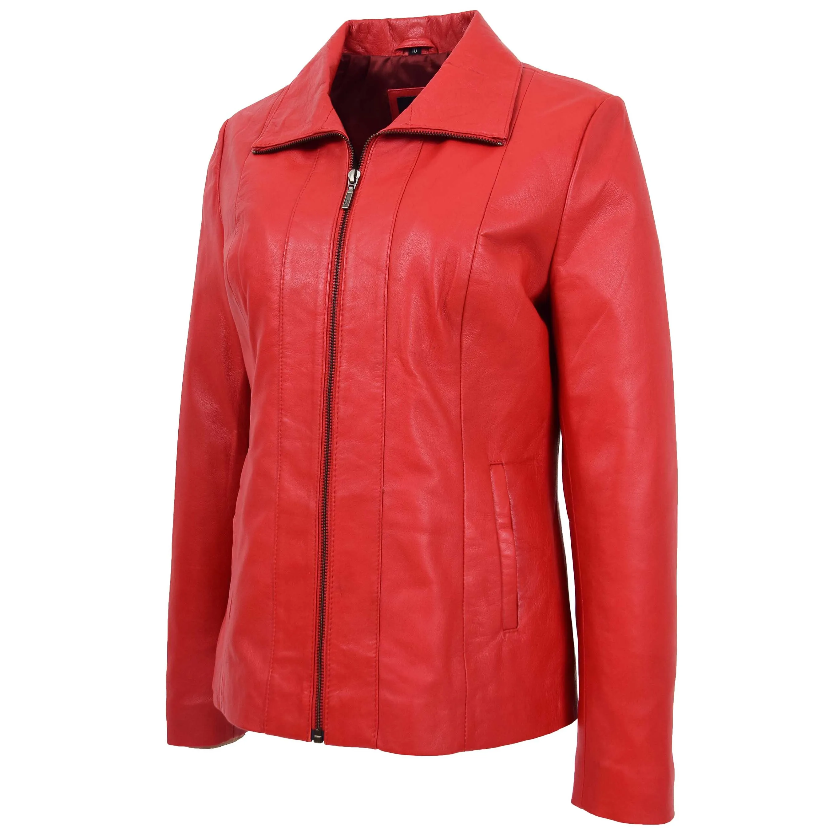 Womens Classic Zip Fastening Leather Jacket Julia Red