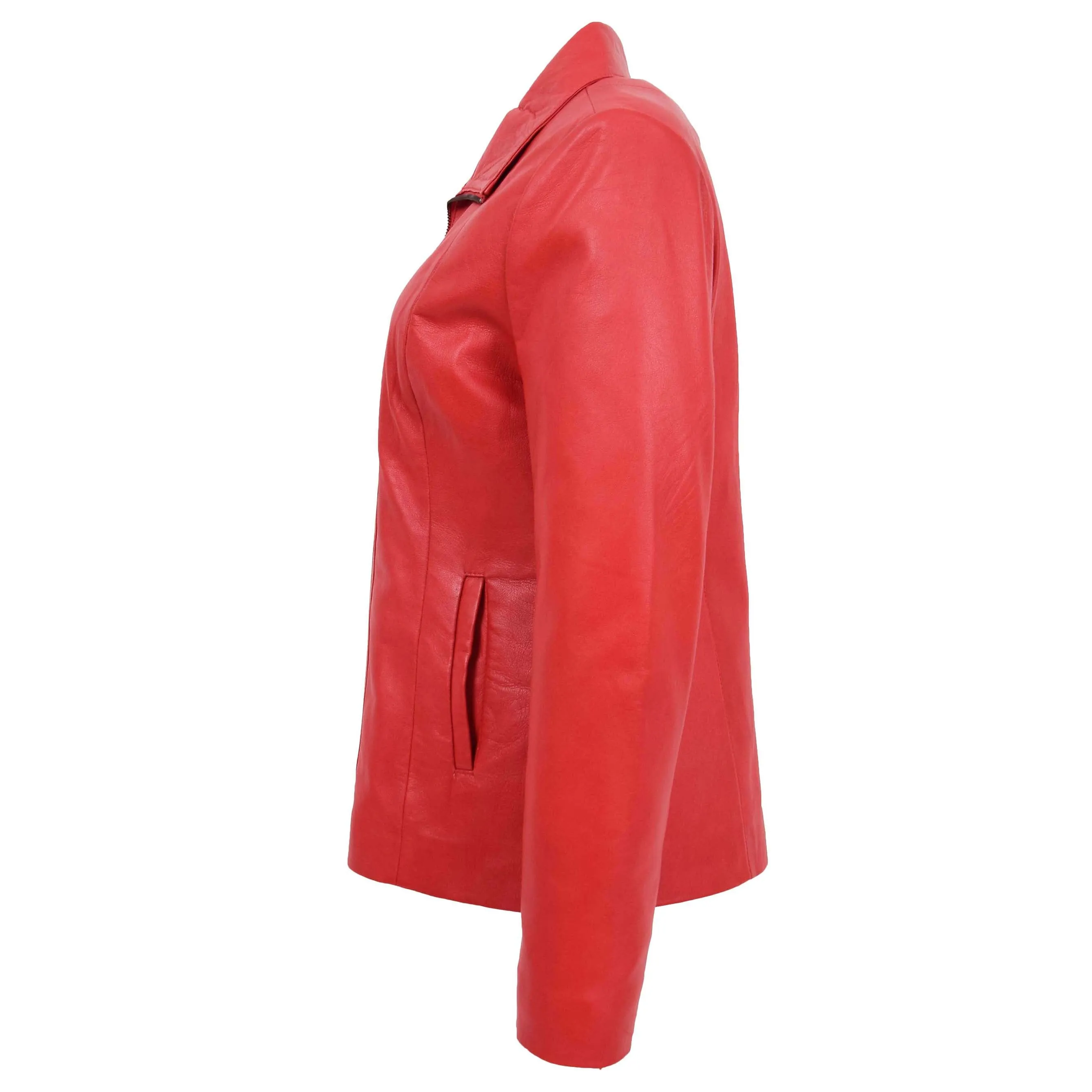 Womens Classic Zip Fastening Leather Jacket Julia Red