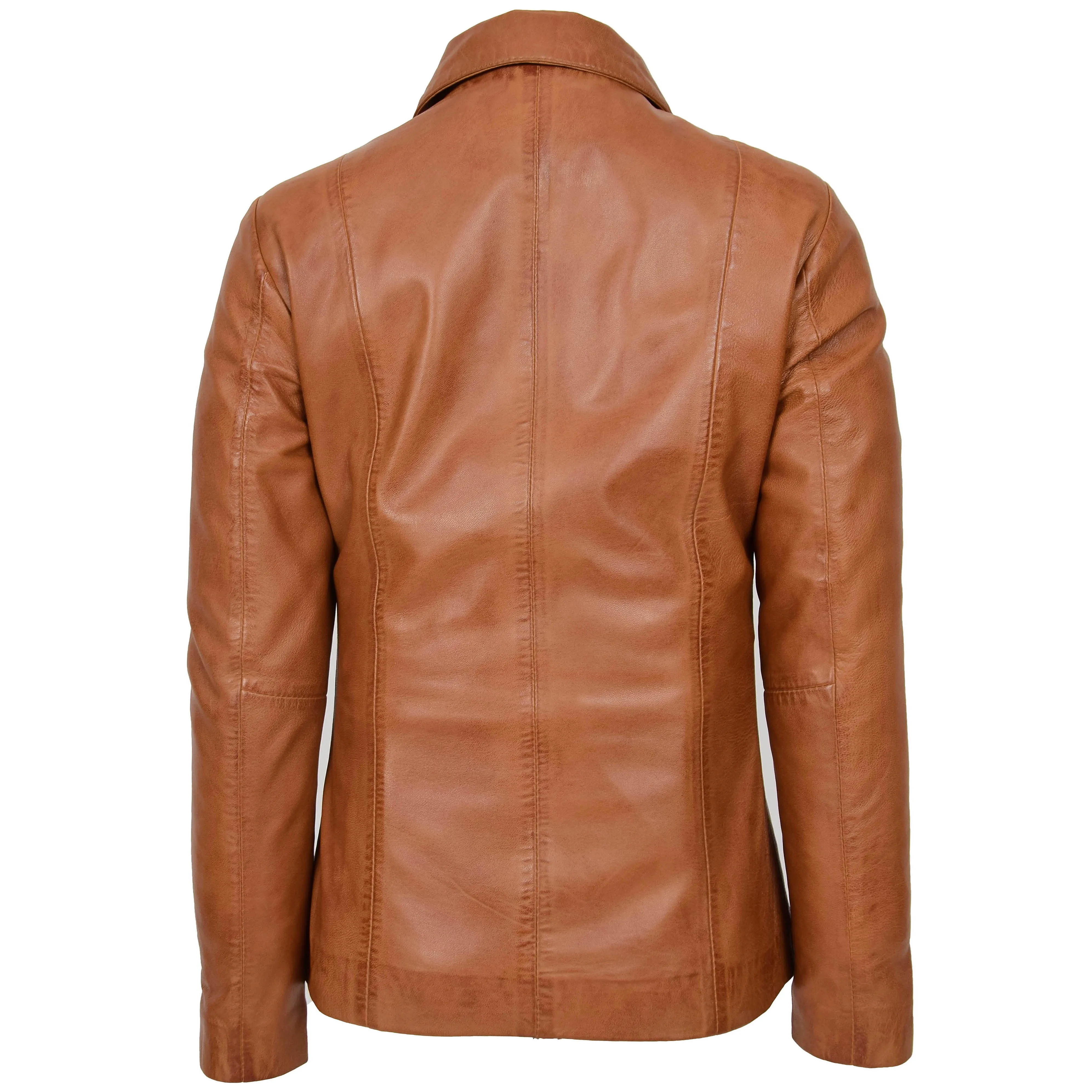 Womens Classic Zip Fastening Leather Jacket Julia Tan