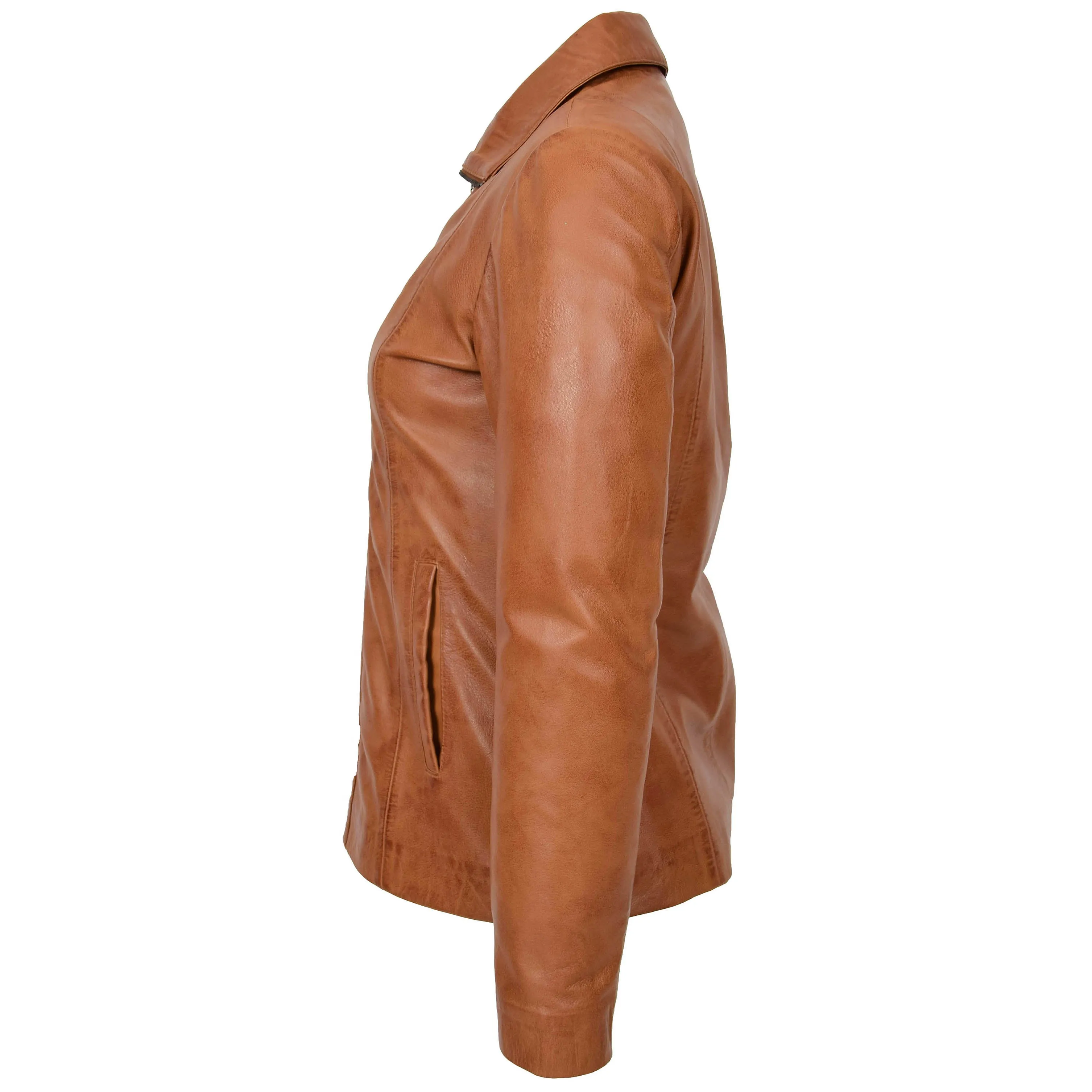 Womens Classic Zip Fastening Leather Jacket Julia Tan