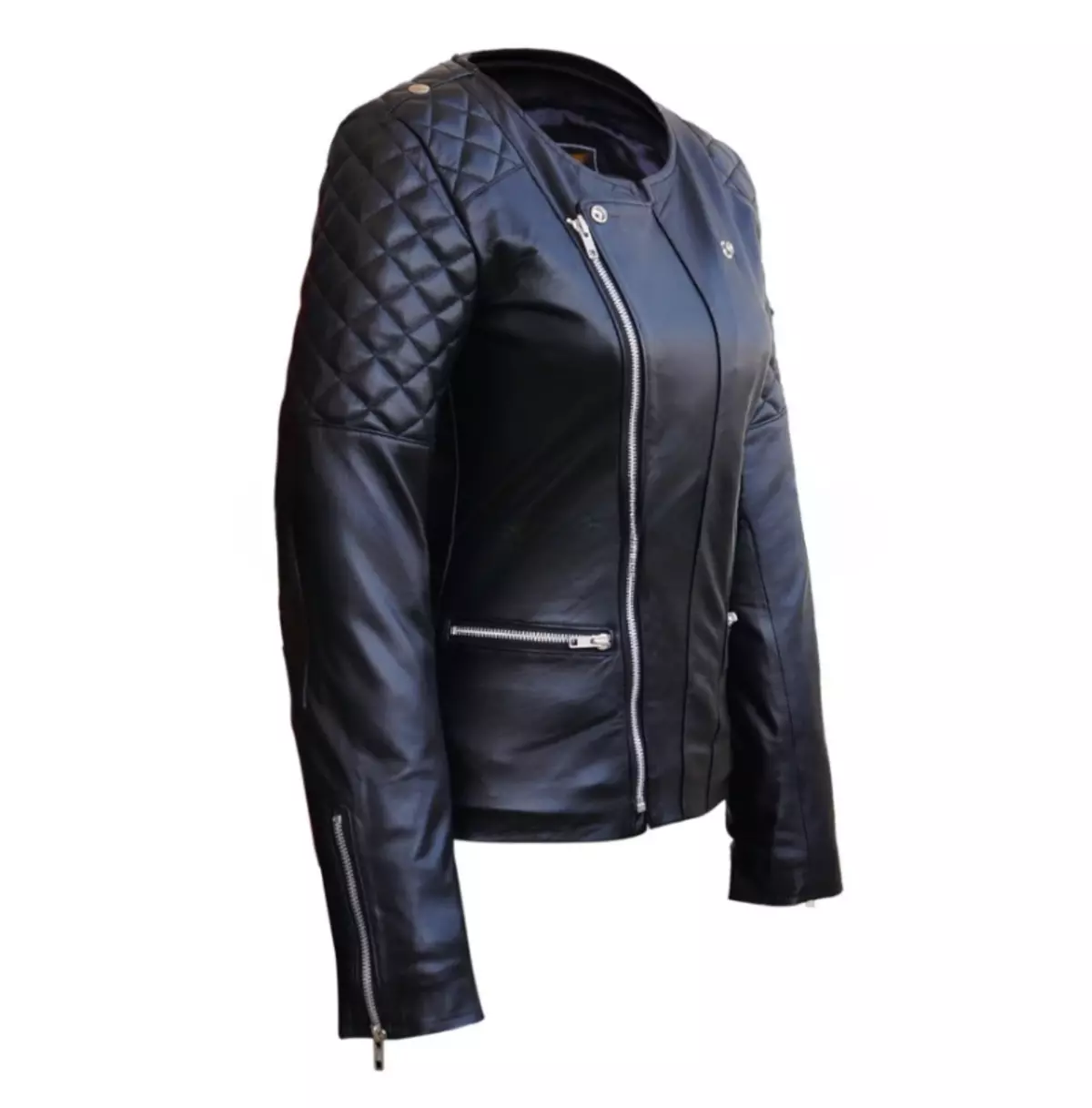 Women's Collarless Black Leather Jacket - Stand Out From the Crowd