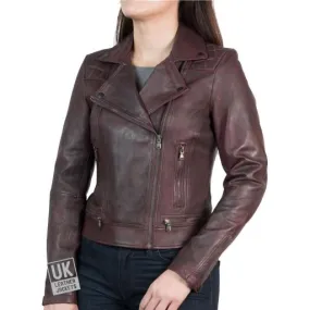 Womens Cross Zip Vintage Burgundy Leather Jacket - Destiny | Free UK Delivery