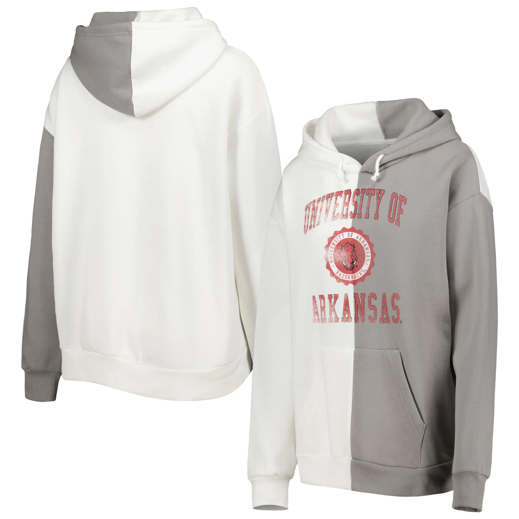 Women's Gameday Couture Gray/White Arkansas Razorbacks Split Pullover Hoodie