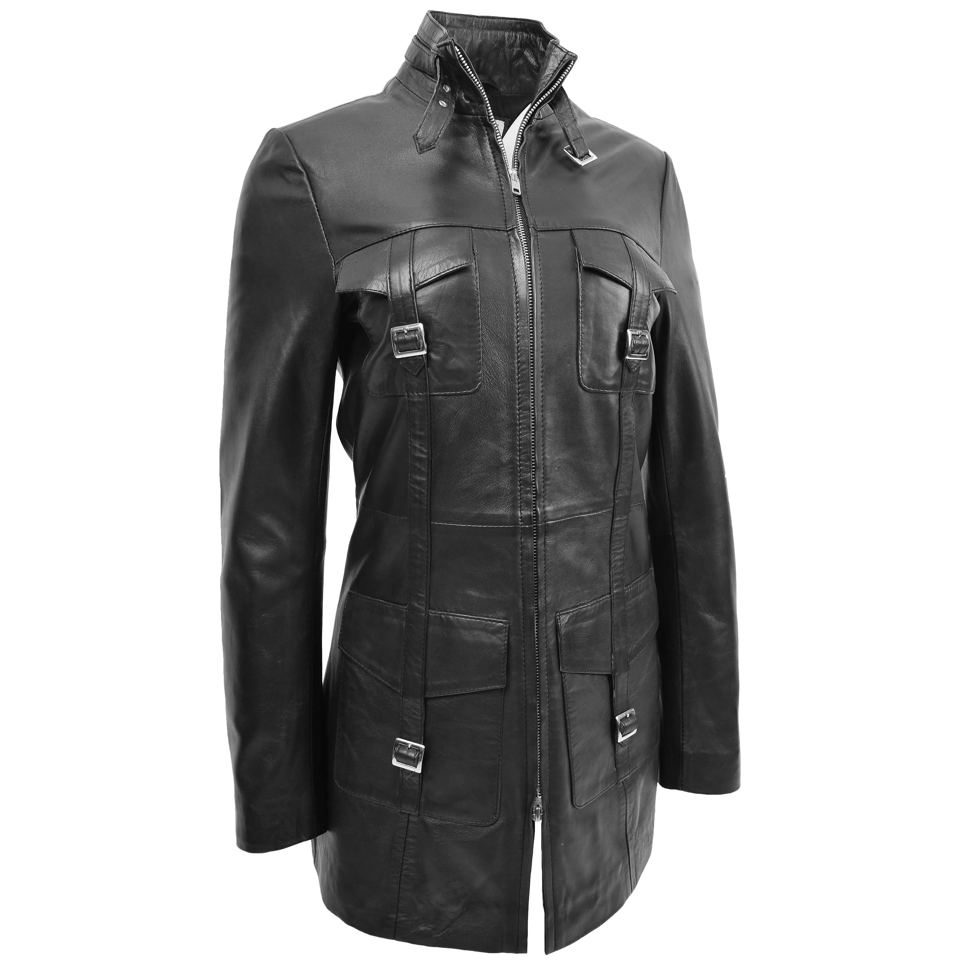 Womens Leather Dual Zip Fastening Jacket Kendall Black