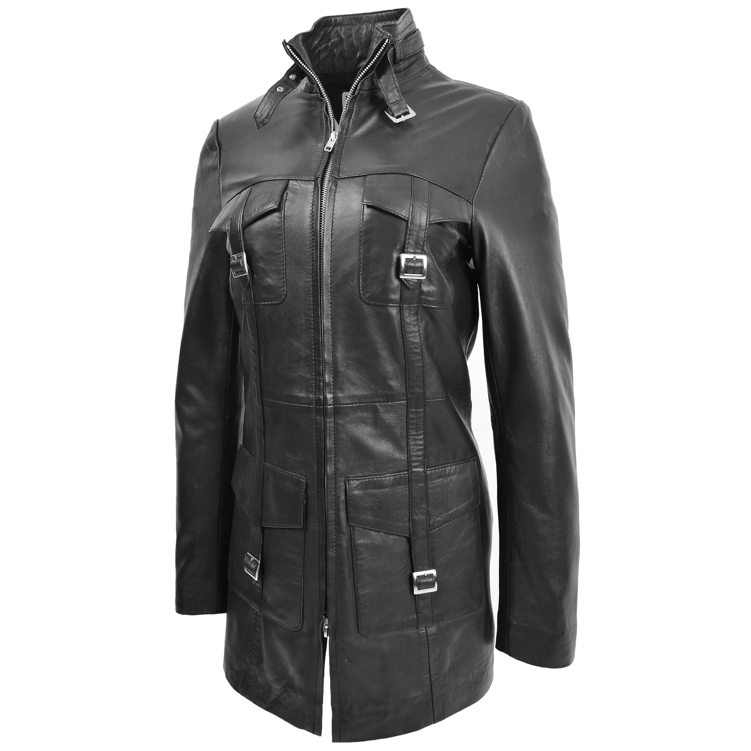 Womens Leather Dual Zip Fastening Jacket Kendall Black