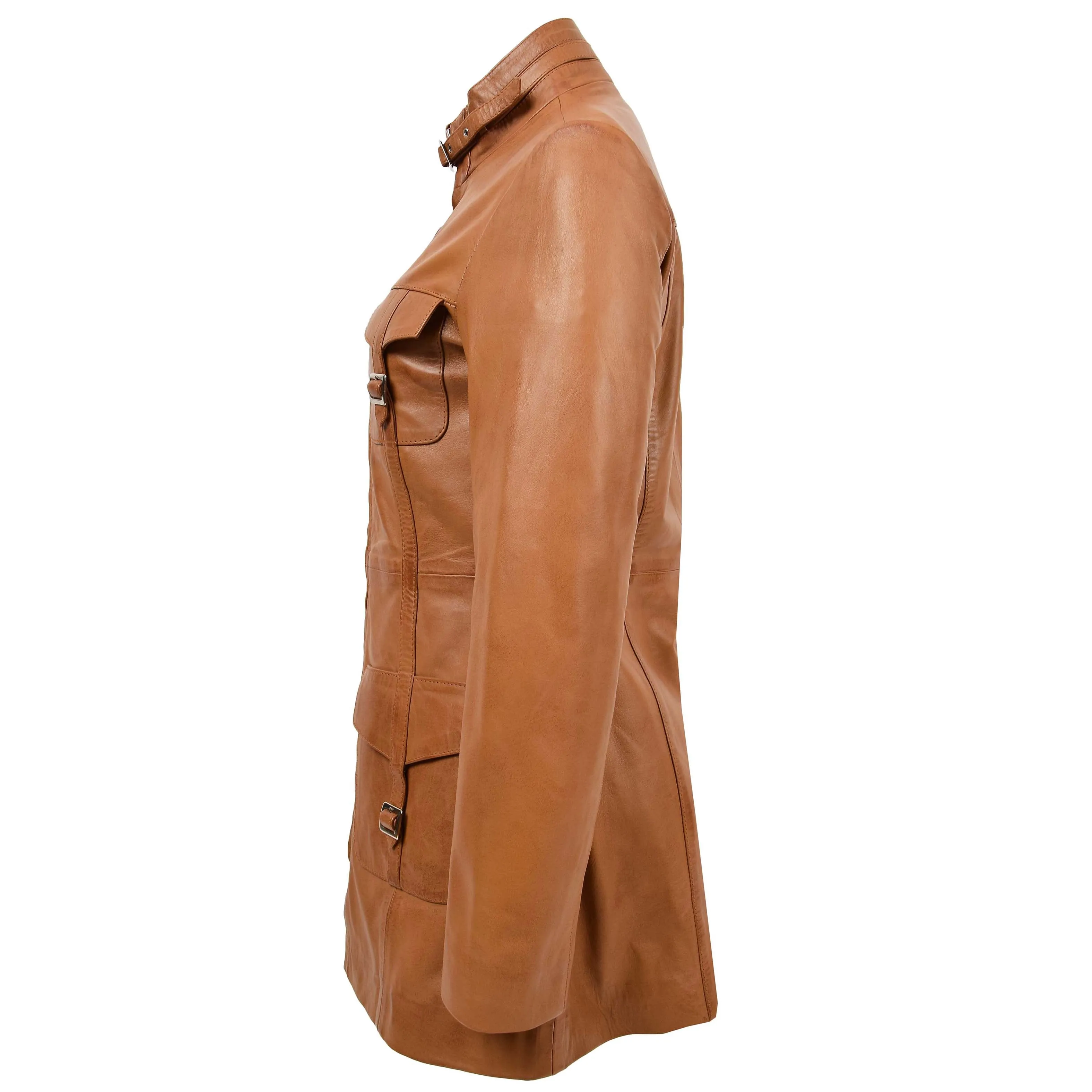 Womens Leather Dual Zip Fastening Jacket Kendall Tan