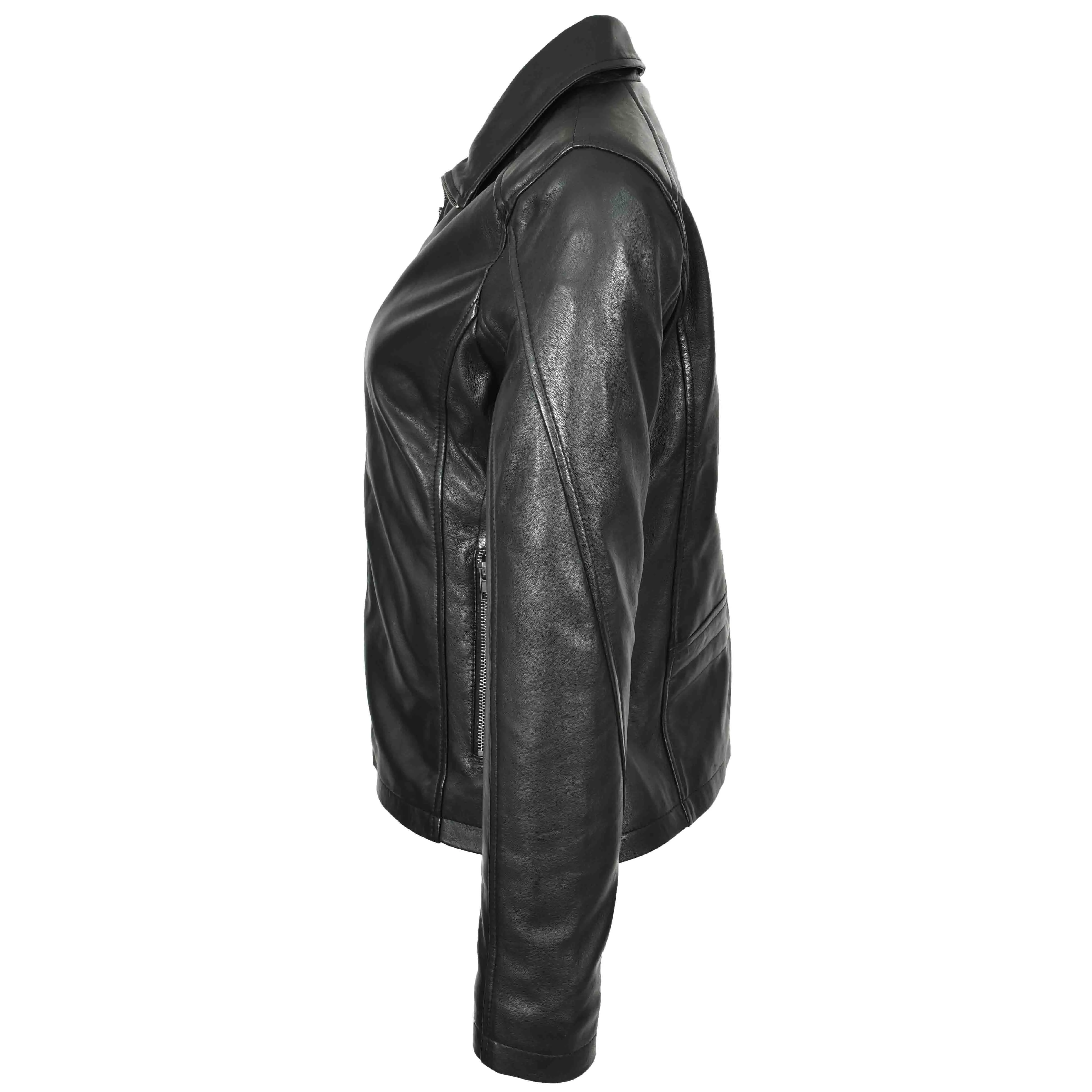 Womens Real Leather Classic Jacket Zip Box Style Camila Black